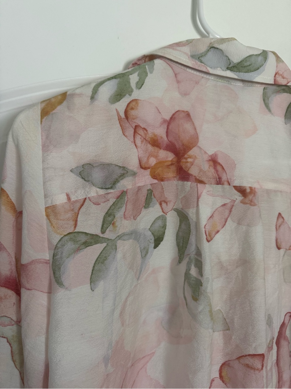 Lightweight Floral Semi-Sheer Button-Up Blouse - Pink Multi - Picture 5 of 5